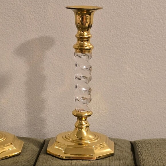 Vintage Set of 2 Brass Spiral Clear Lucite Acrylic Candlesticks Holders MCM - Picture 4 of 10